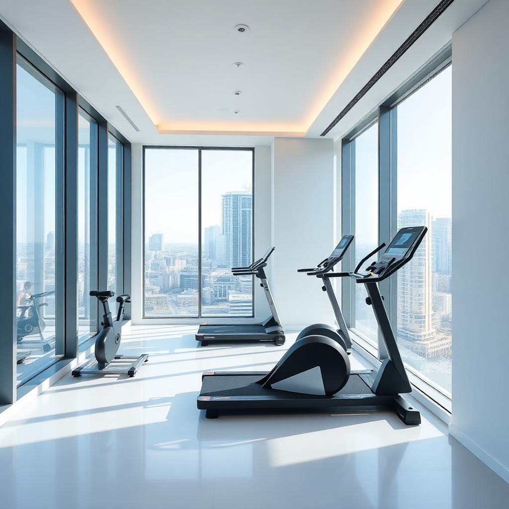 Sala de fitness de condomínio com esteira e bikes